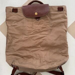 Longchamp Canvas Backpack with Leather Flap
